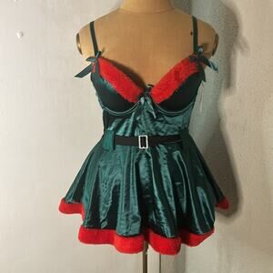 French Affair Sexy Elf Xmas Push Up Chemise Holiday Intimate Sleepwear Fairy NEW